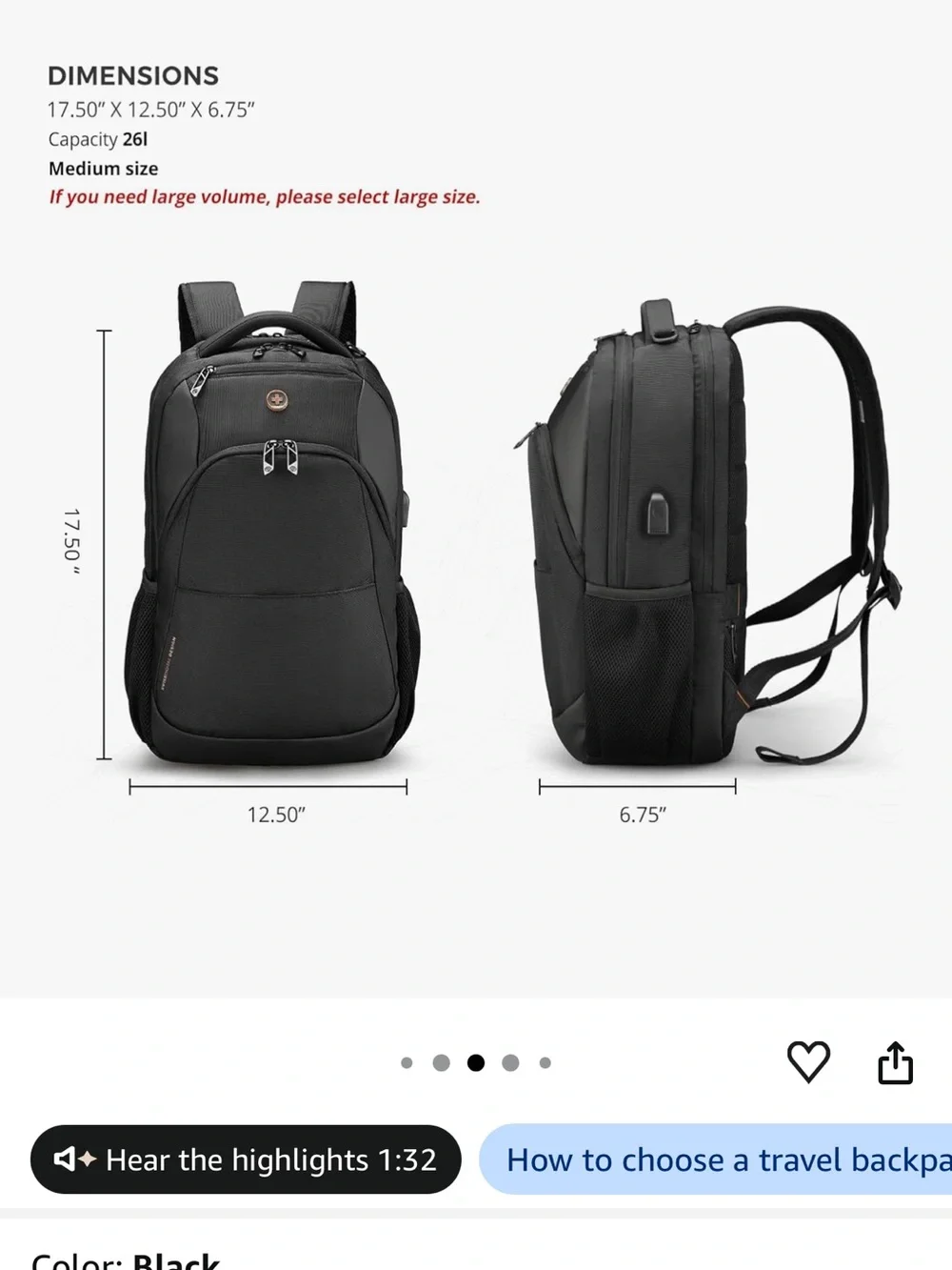 SwissGear Black Everyday Compact Backpack